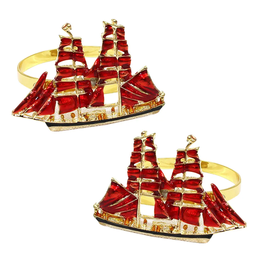 2Pcs Napkin Rings Sailboat Shaped Alloy Creative Table Decor Family Gathering Birthday Party Christmas Dinner Wedding
