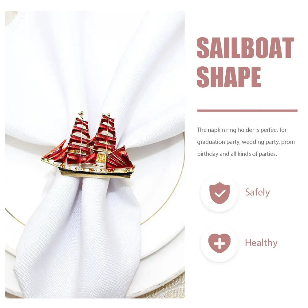 2Pcs Napkin Rings Sailboat Shaped Alloy Creative Table Decor Family Gathering Birthday Party Christmas Dinner Wedding