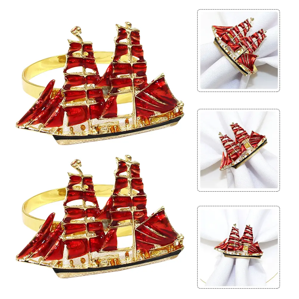 2Pcs Napkin Rings Sailboat Shaped Alloy Creative Table Decor Family Gathering Birthday Party Christmas Dinner Wedding