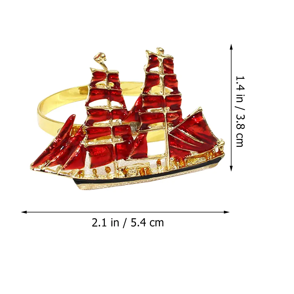 2Pcs Napkin Rings Sailboat Shaped Alloy Creative Table Decor Family Gathering Birthday Party Christmas Dinner Wedding