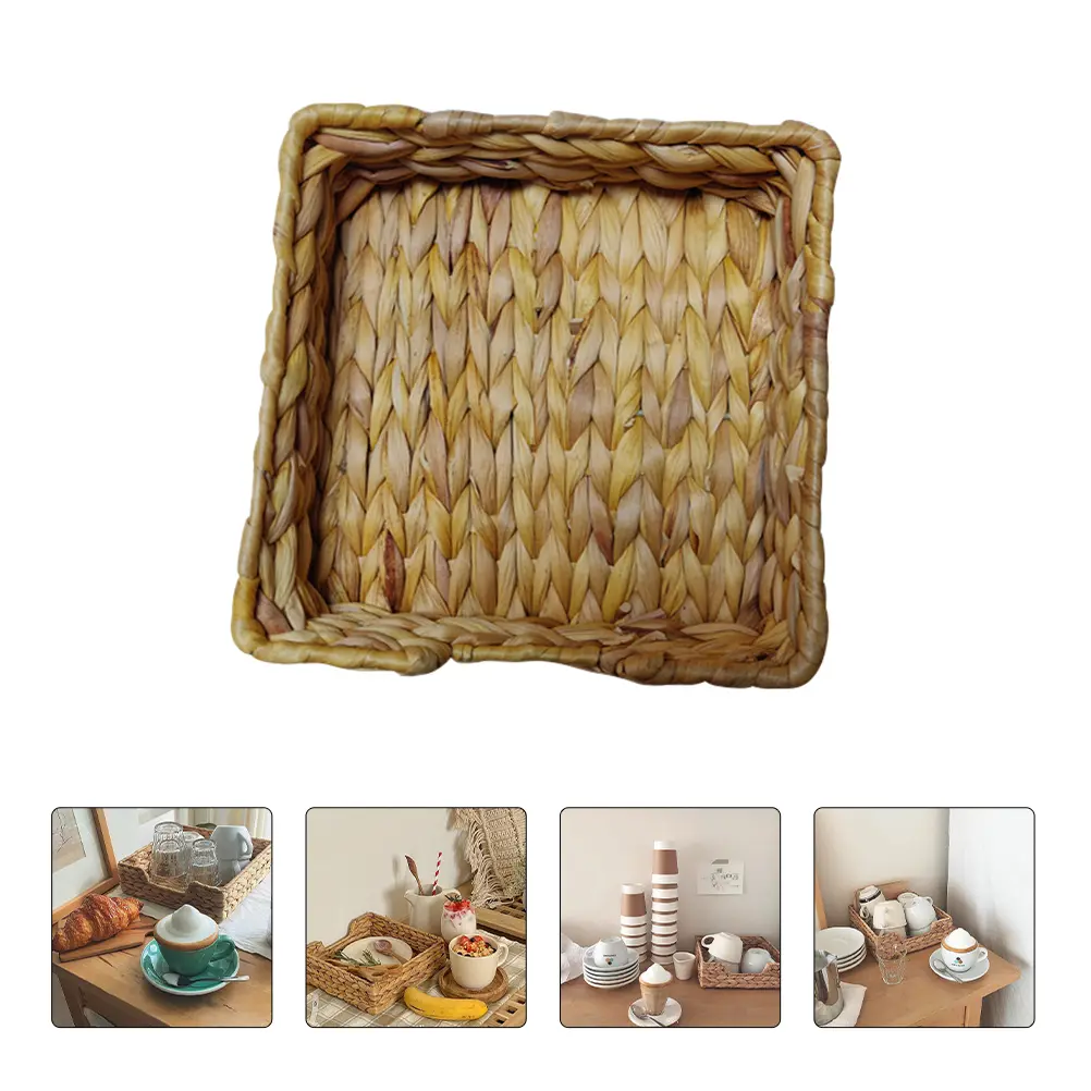 1pc Baskets Handmade Woven Natural Home Decoration Desktop Organizer for Fruits CosmeticsWater Hyacinth