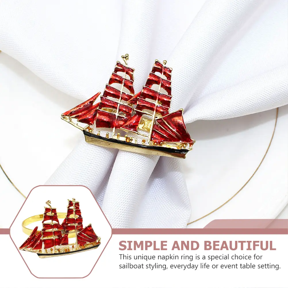 2Pcs Napkin Rings Sailboat Shaped Alloy Creative Table Decor Family Gathering Birthday Party Christmas Dinner Wedding