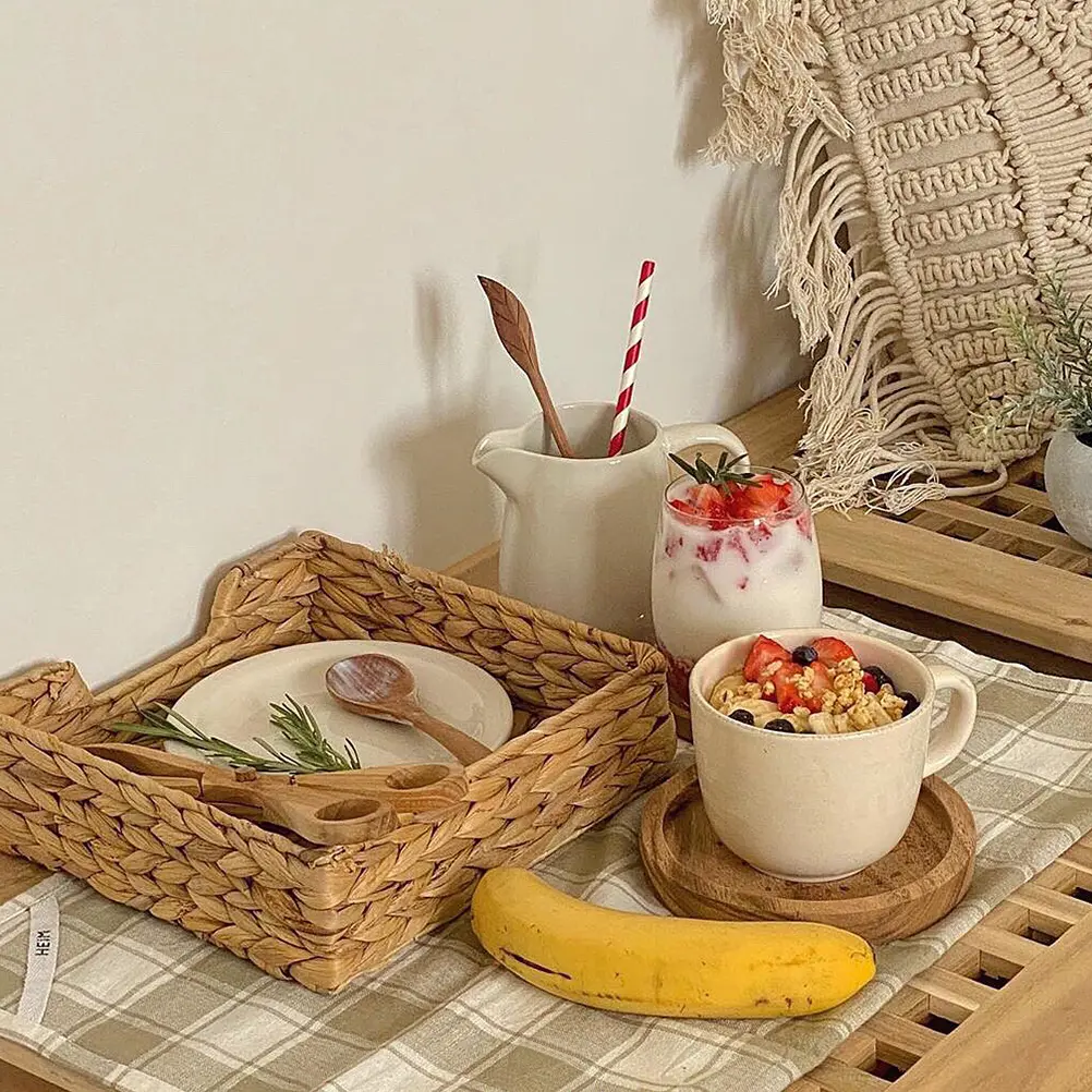 1pc Baskets Handmade Woven Natural Home Decoration Desktop Organizer for Fruits CosmeticsWater Hyacinth