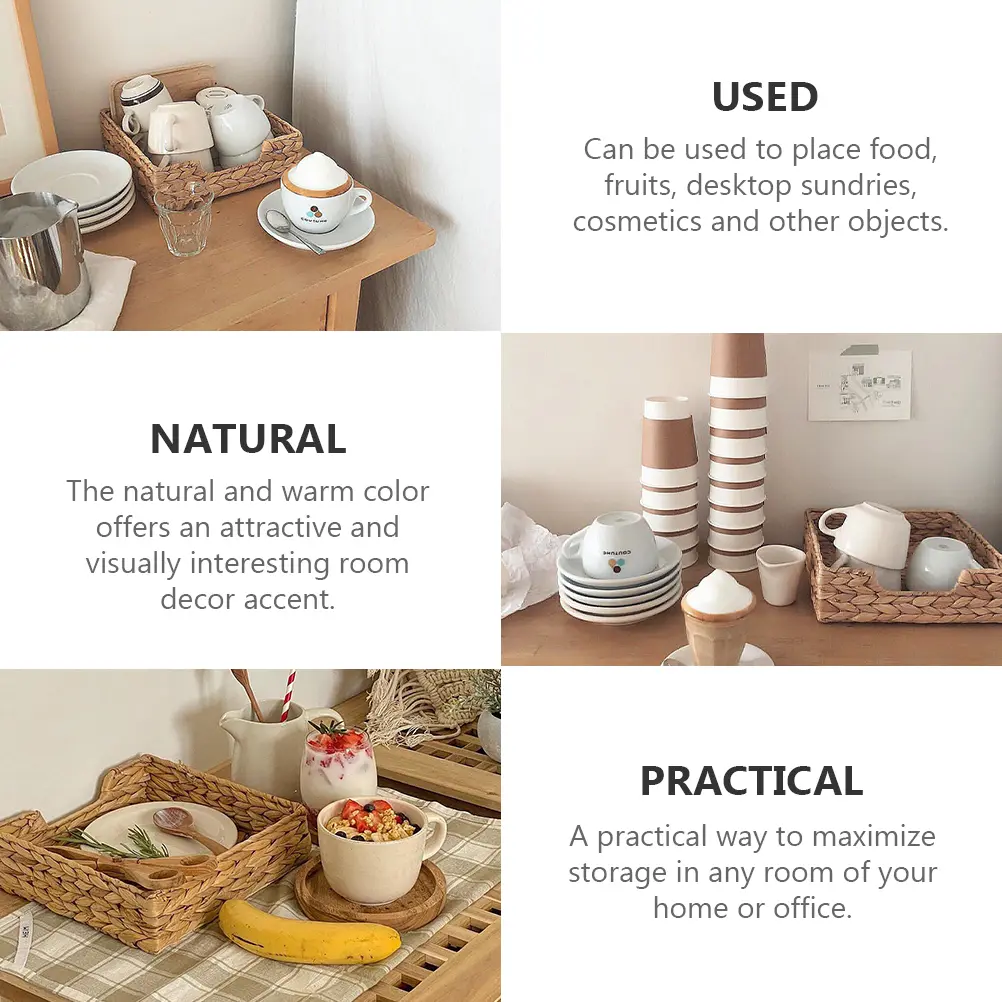 1pc Baskets Handmade Woven Natural Home Decoration Desktop Organizer for Fruits CosmeticsWater Hyacinth