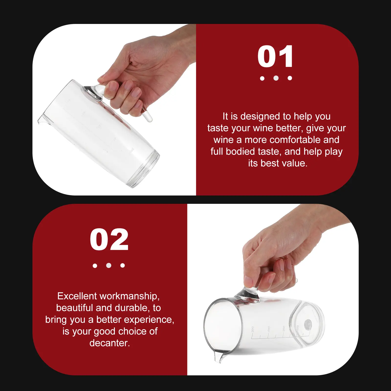 Decanter Transparent Simple Design Elegant Whiskey Dispenser Clear Conical Bottle Creative Red Container Smooth