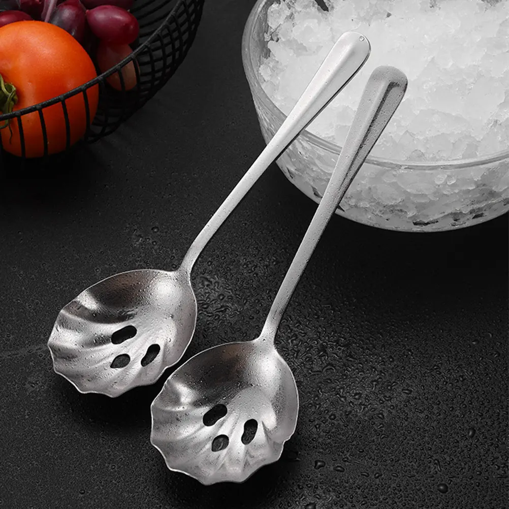 2Pcs Stainless Steel Slotted Spoon Portable Ice Strainer Small erSpoons for Kitchen BarTools Reusable Serving Utensils