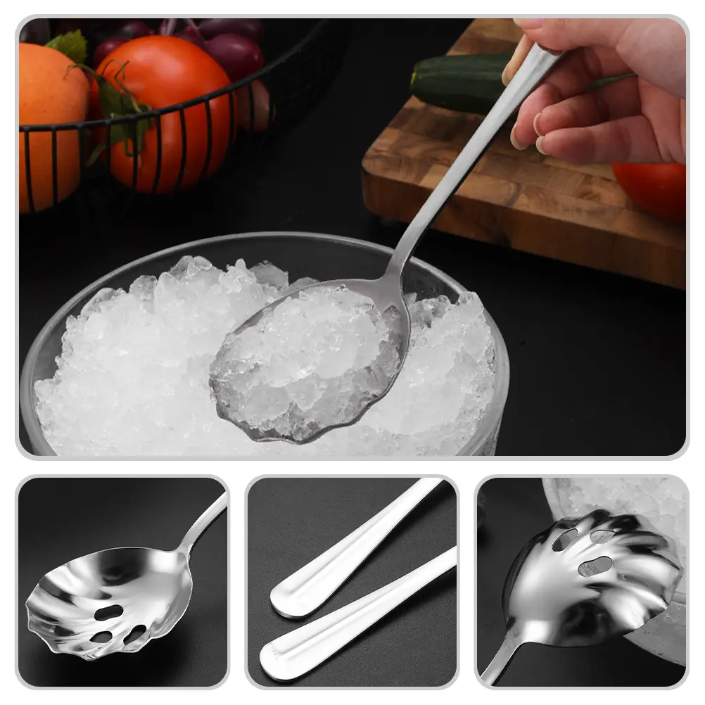 2Pcs Stainless Steel Slotted Spoon Portable Ice Strainer Small erSpoons for Kitchen BarTools Reusable Serving Utensils