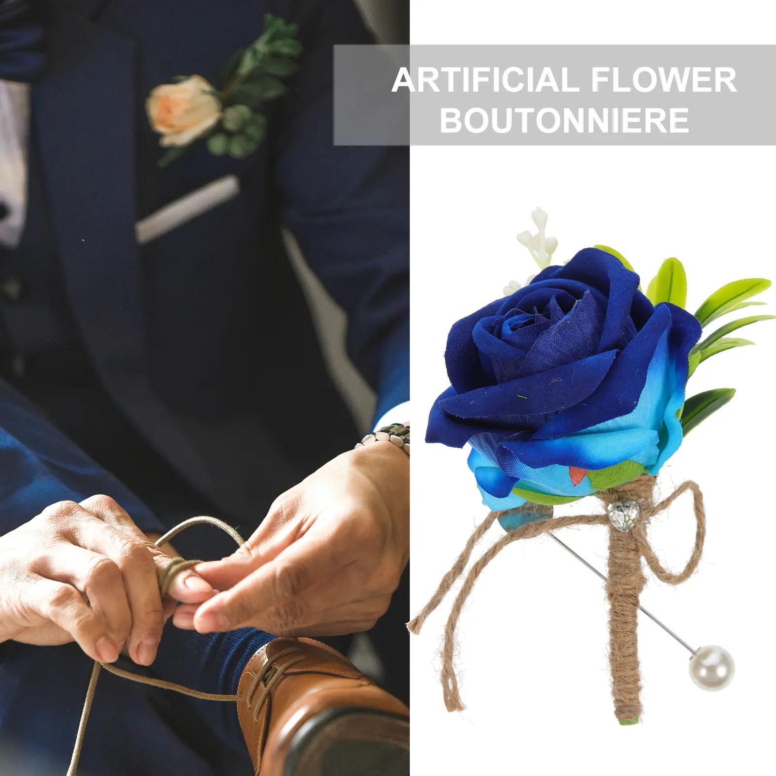 2pcs Flower Boutonniere Brooch Wedding Corsage Decoration For Bride Groom Bridesmaid Men Party Prom Birthday Event Plastic Pin