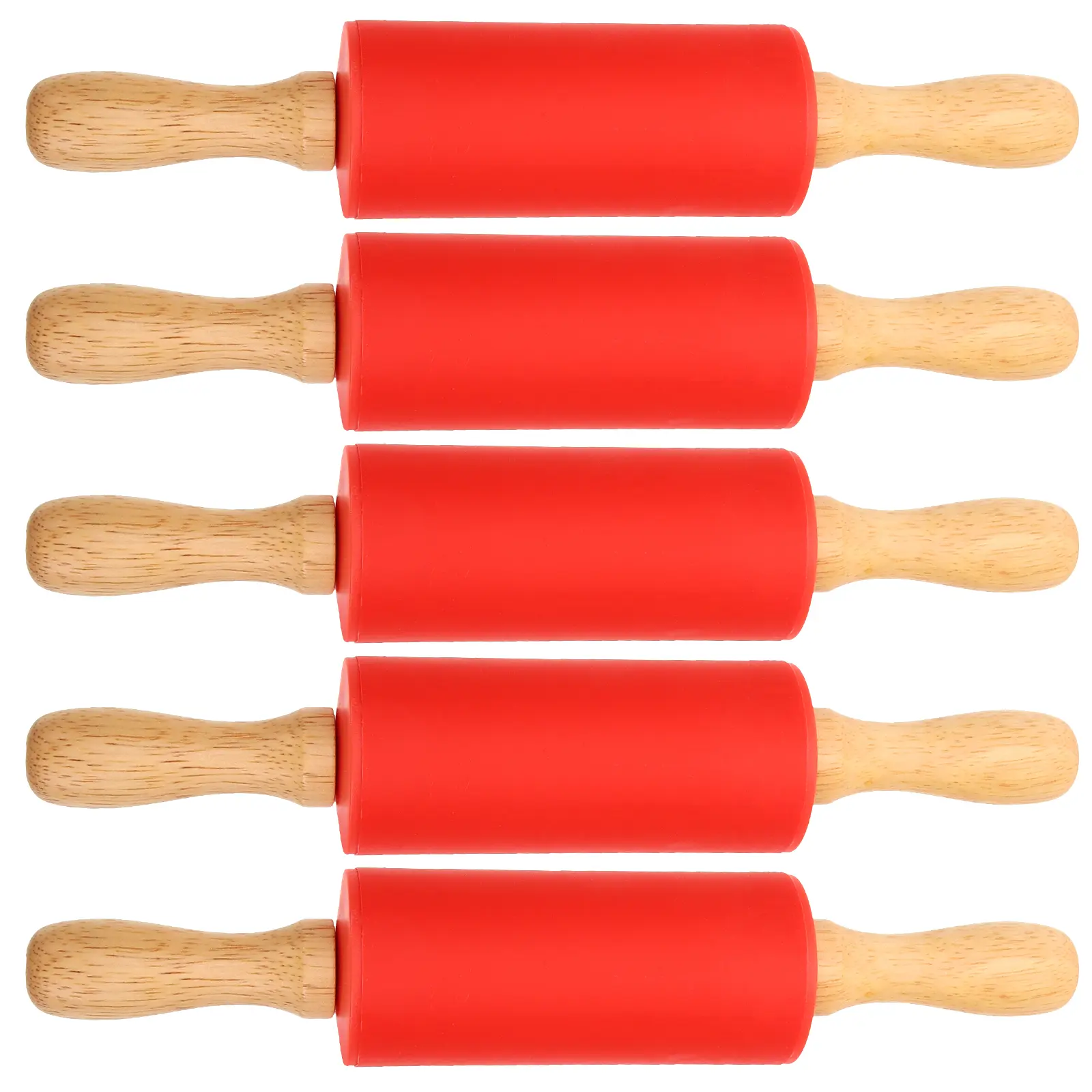 5pcs Wooden Rolling Pin Small Wood Roller Kids Play House Toy Dough Baking Tools Supplies Child Pretend Silicone