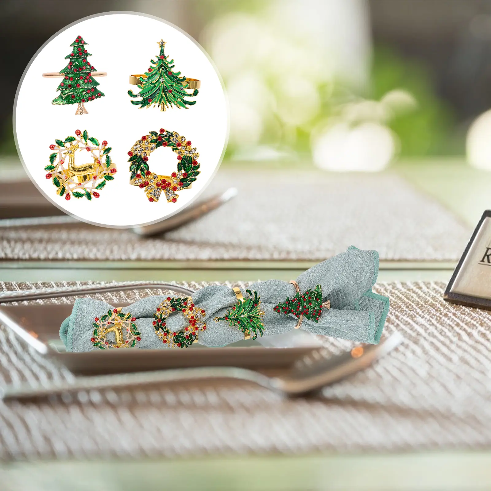 4 Pcs Christmas Napkin Rings Stainless Steel Home Restaurant Party Xmas Decor Cloth Towel Fits Save Space Dining Table