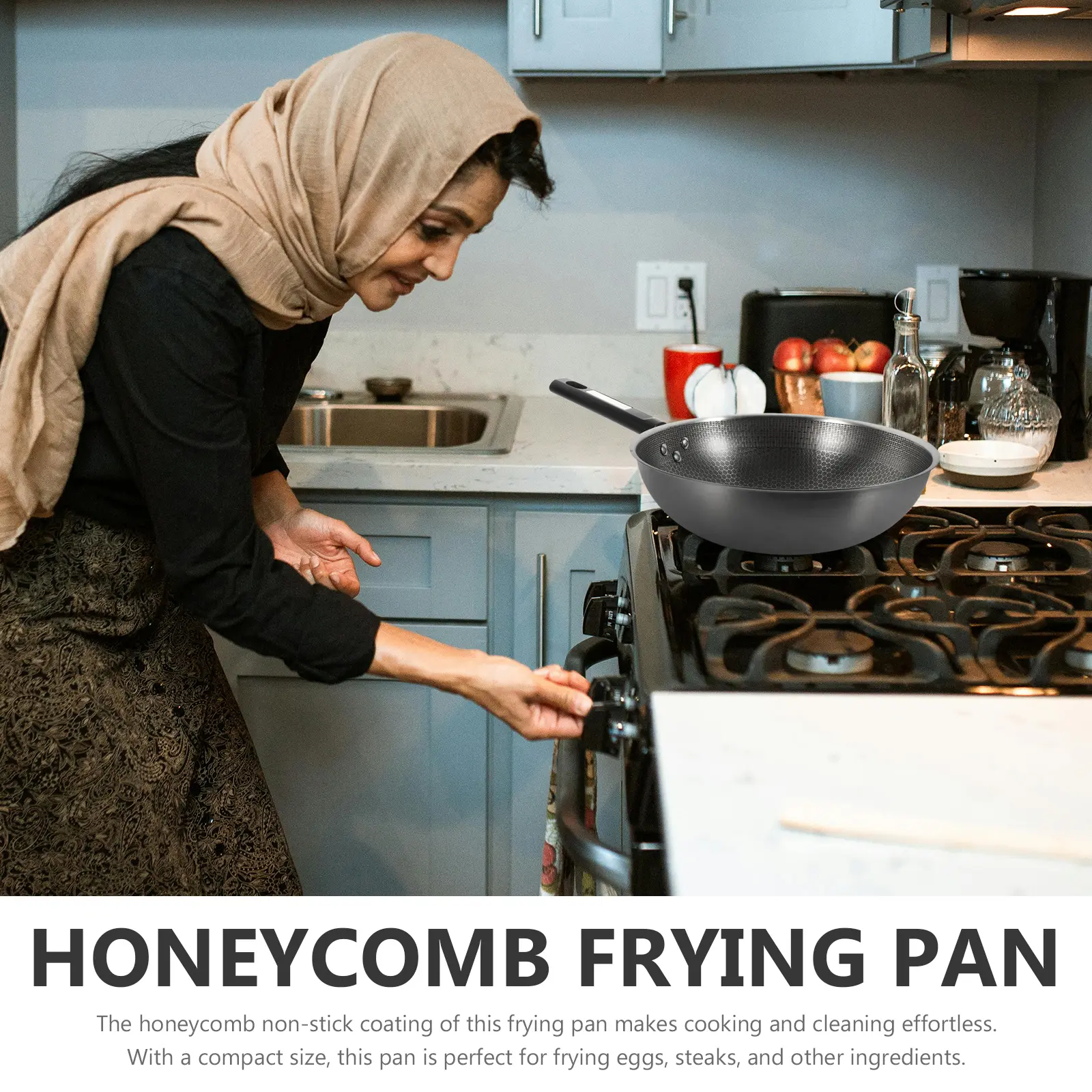 Honeycomb Non Stick Frying Pan 32cm Stainless Steel H Flat Bottom Egg Fry Kitchen Cookware Chinese Wok Skillet