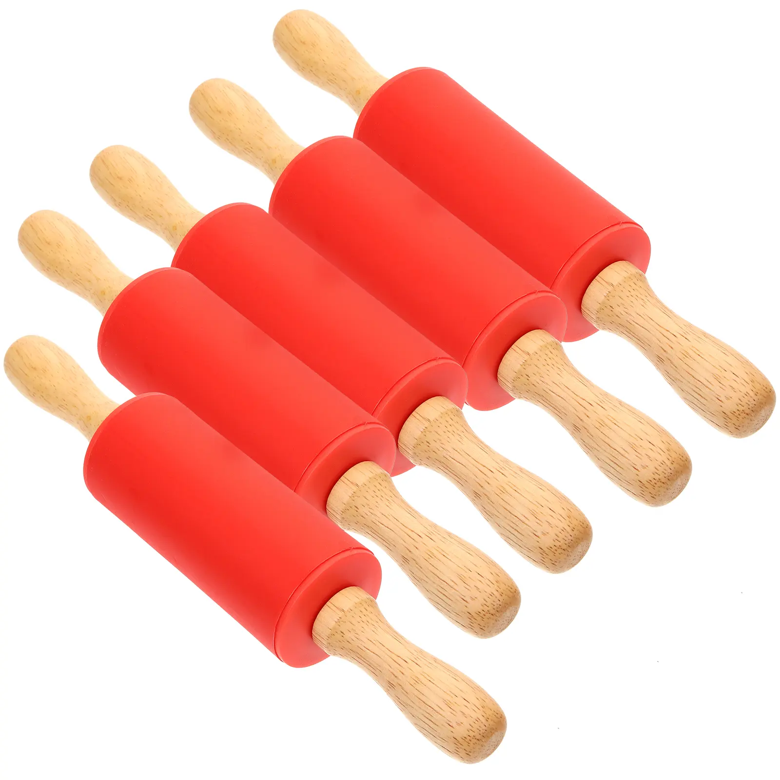 5pcs Wooden Rolling Pin Small Wood Roller Kids Play House Toy Dough Baking Tools Supplies Child Pretend Silicone