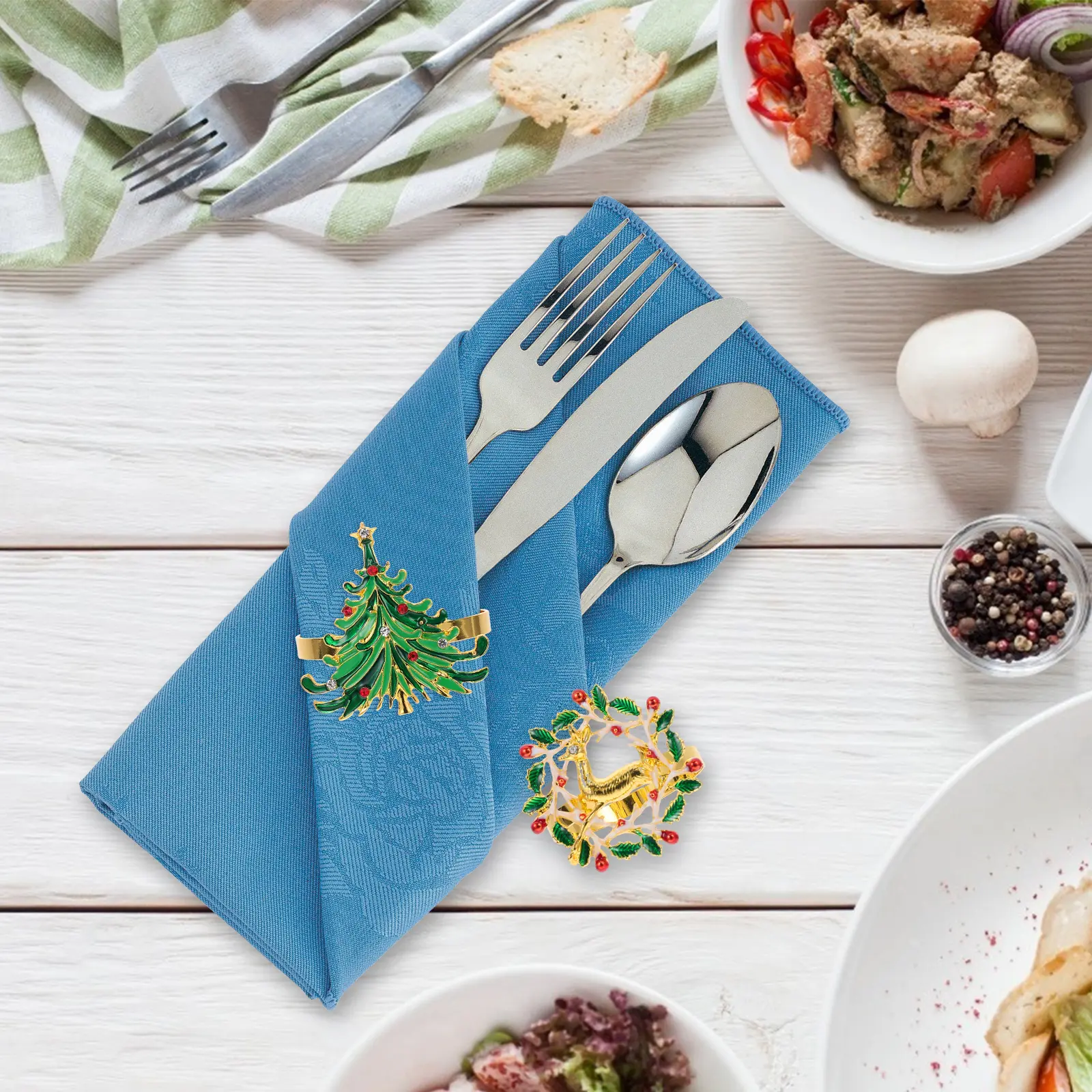 4 Pcs Christmas Napkin Rings Stainless Steel Home Restaurant Party Xmas Decor Cloth Towel Fits Save Space Dining Table