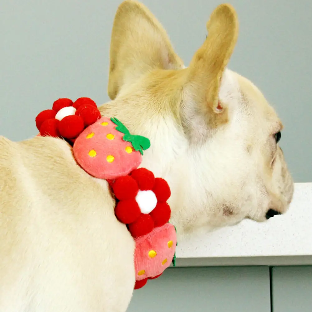 Strawberry Blossom Pet Collar Cotton Adjustable Small Dog Puppy Kitten Neck Belt Flower Design Cat Dog Decor Birthday Party