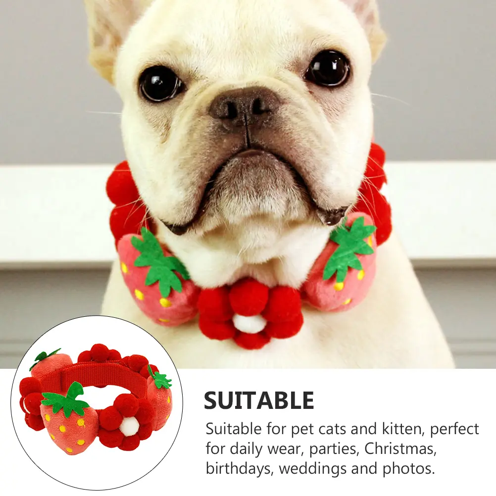 Strawberry Blossom Pet Collar Cotton Adjustable Small Dog Puppy Kitten Neck Belt Flower Design Cat Dog Decor Birthday Party