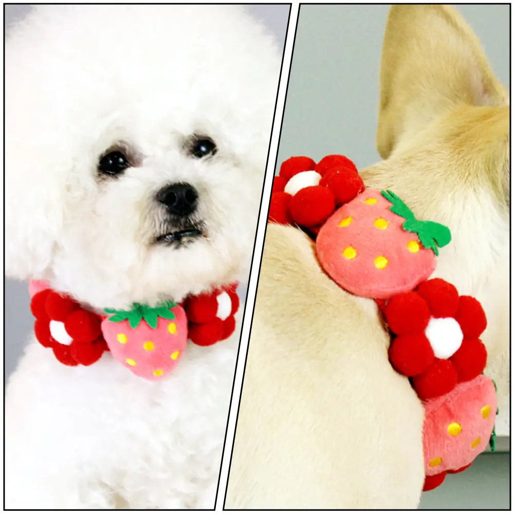 Strawberry Blossom Pet Collar Cotton Adjustable Small Dog Puppy Kitten Neck Belt Flower Design Cat Dog Decor Birthday Party