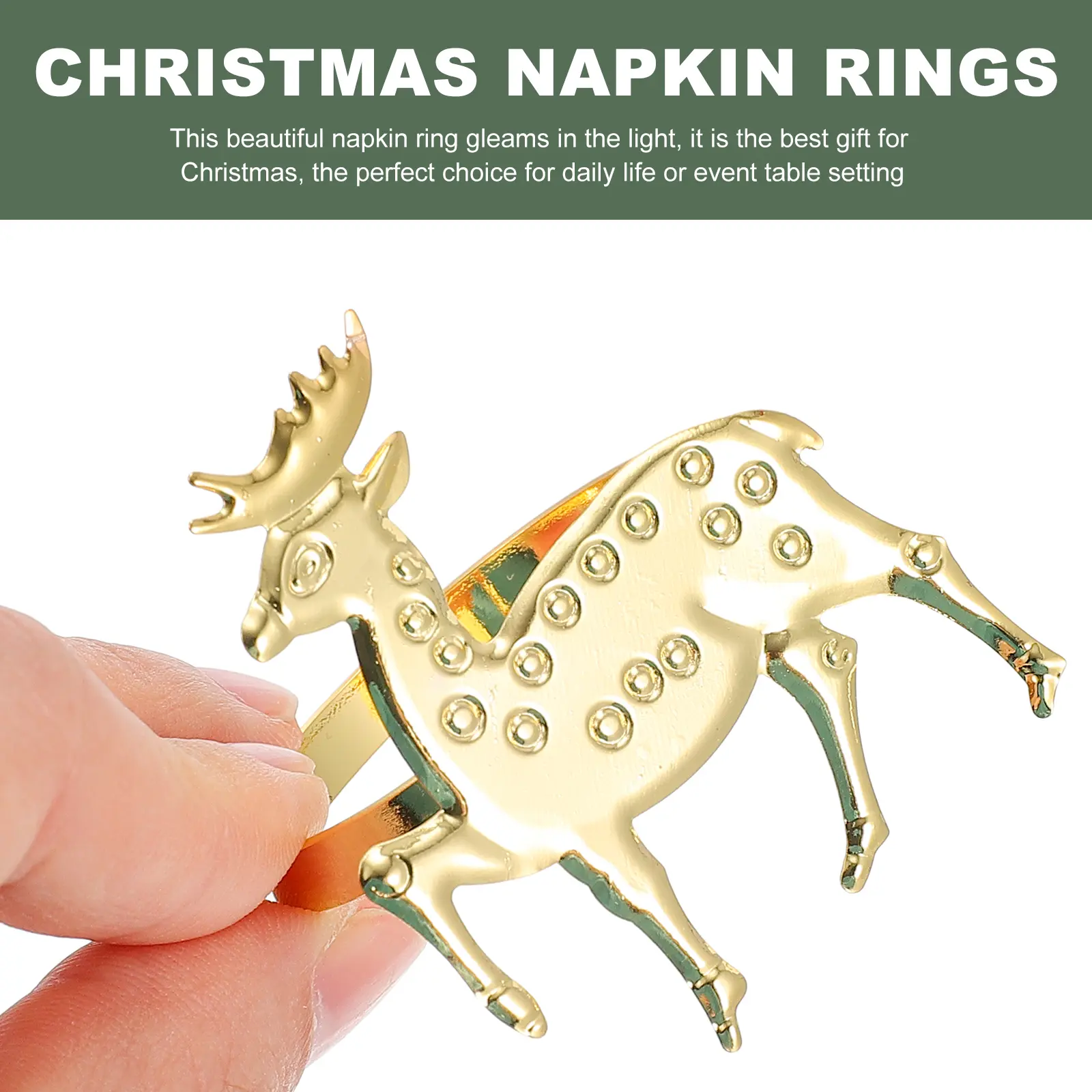 4 Pcs Rings Set Deer Snowflake Design Christmas Party Supplies Metal Xmas Dining Table Decors Decorative Buckles Home Tableware