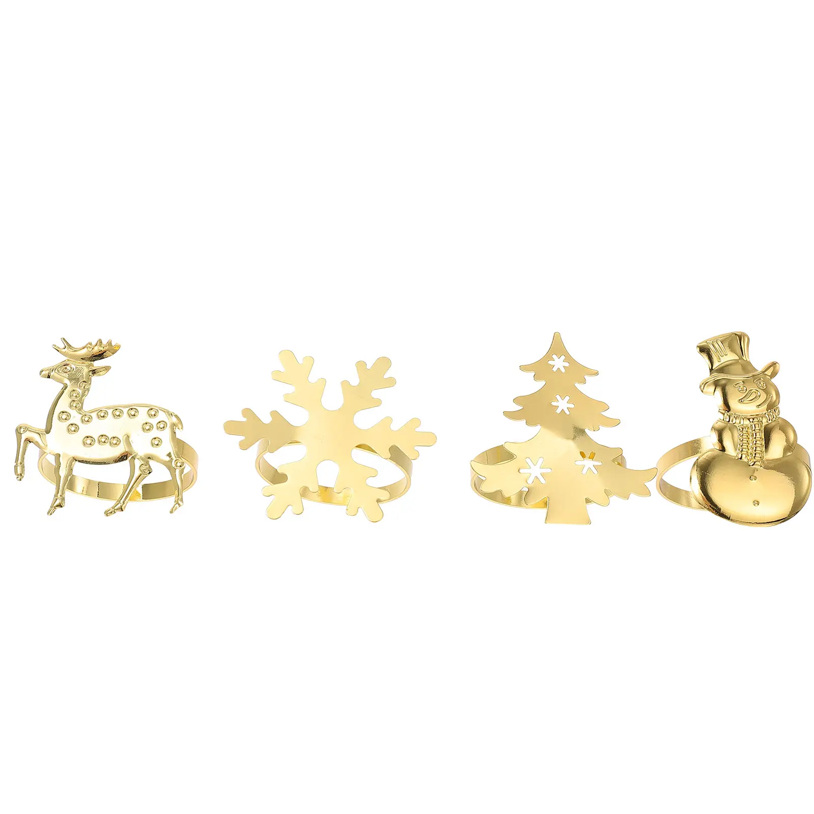 4 Pcs Rings Set Deer Snowflake Design Christmas Party Supplies Metal Xmas Dining Table Decors Decorative Buckles Home Tableware