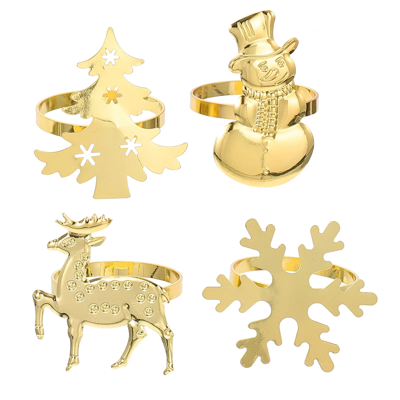 4 Pcs Rings Set Deer Snowflake Design Christmas Party Supplies Metal Xmas Dining Table Decors Decorative Buckles Home Tableware