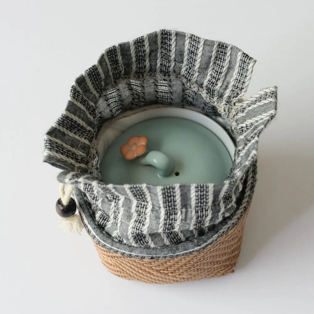 Teapot Storage Bag Teacup Travel Large Capacity Drawstring Design Portable Container Teaware Bag Small Object Storage Foldable