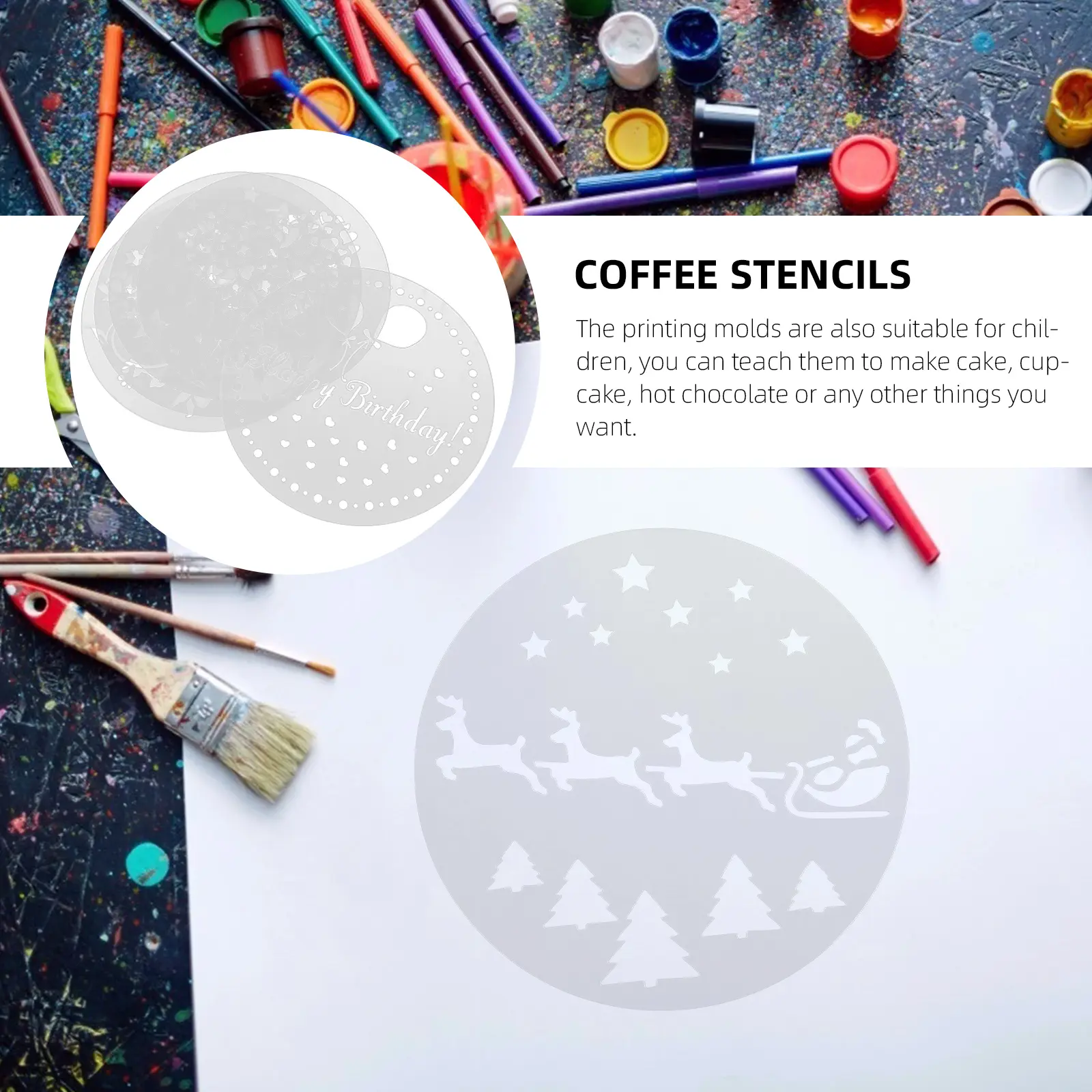 Latte Decoration Stencils Coffee Art Tools Powdered Sugar Sieve Reusable Templates Washable Baking Molds Plastic Safe Cake Decor