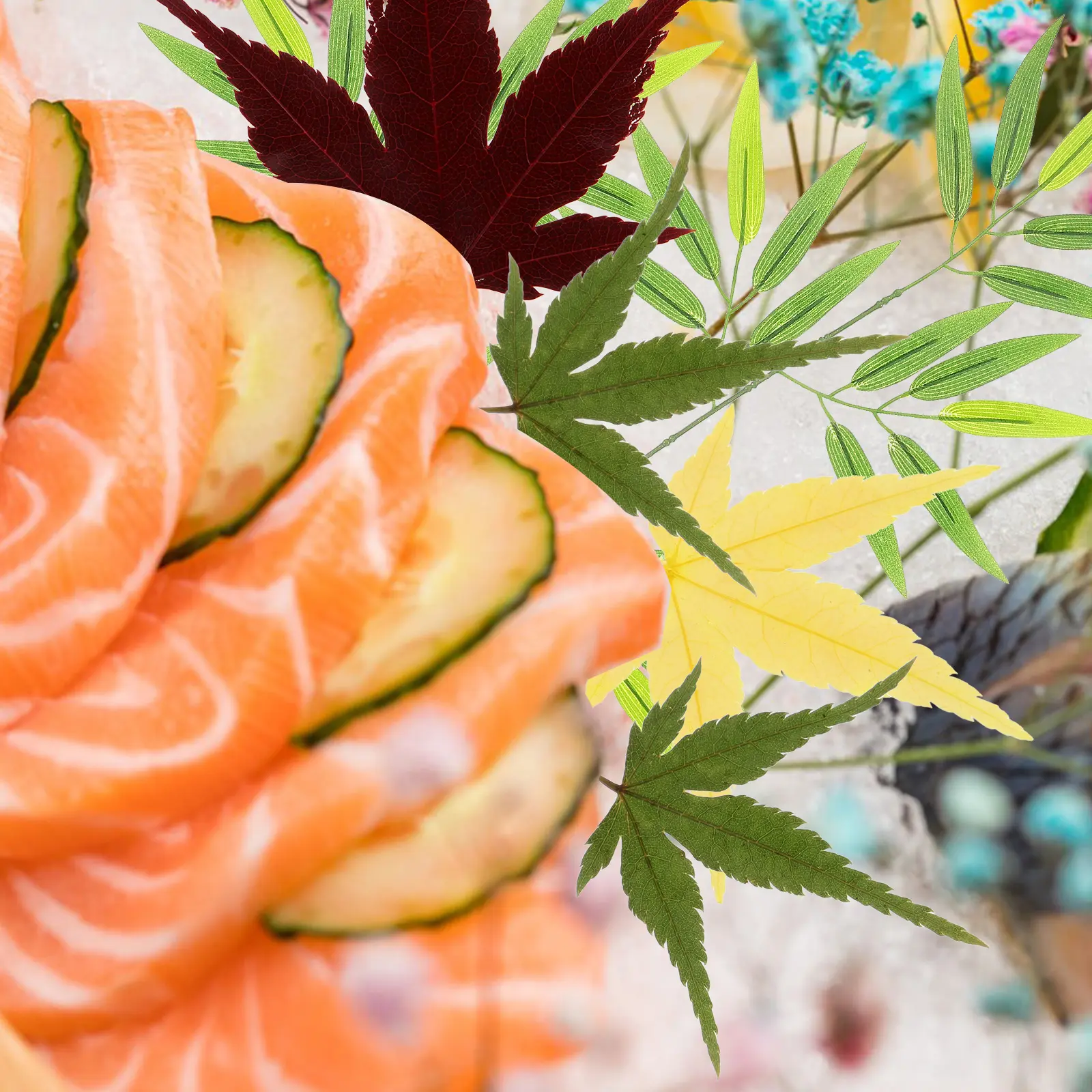 30pcs Maple Red Green Vacuum Tray Food Dish Sushi Leaf Decors Embellishment Food Sushi Leaf Decors Decor Dish Decor
