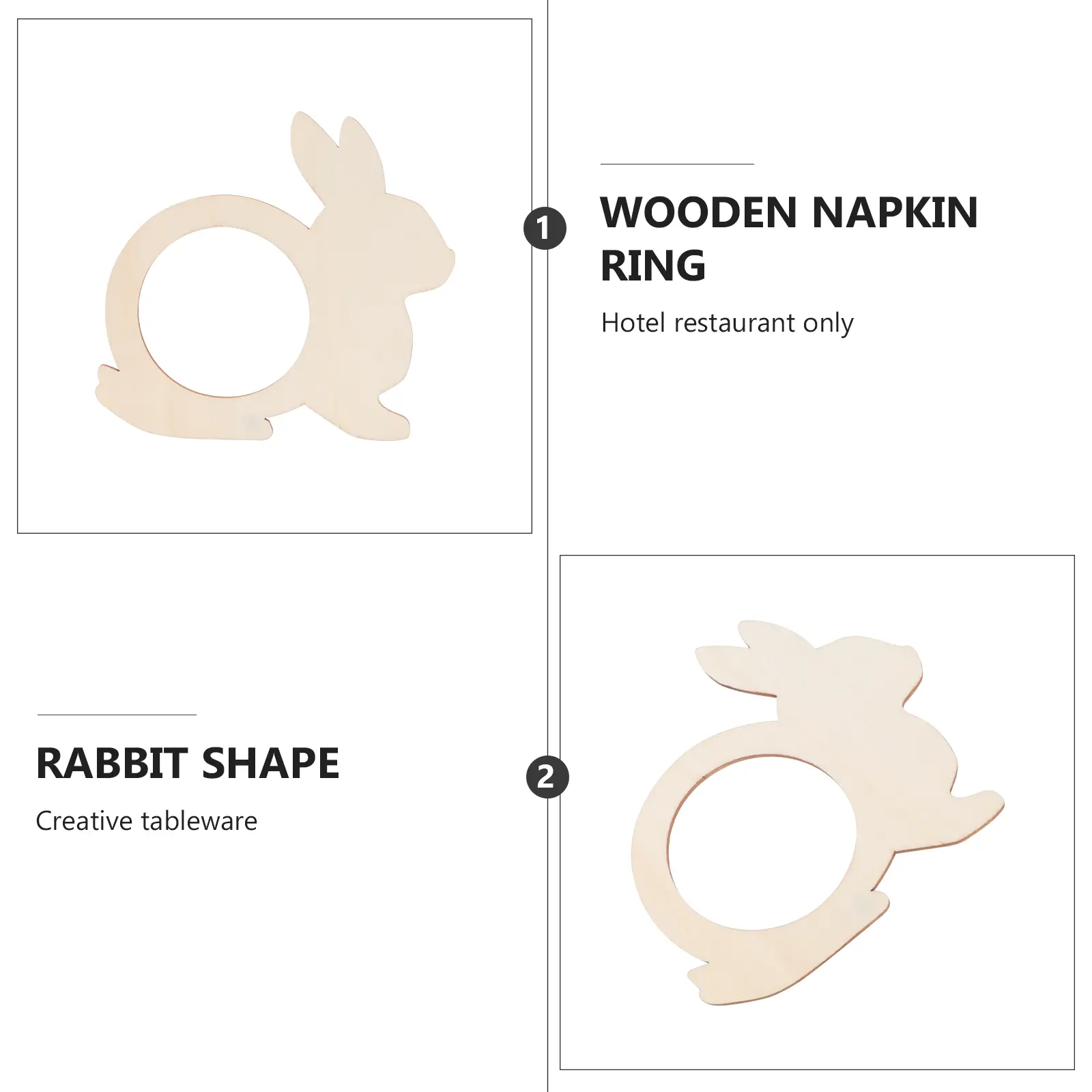 40pcs Wooden Napkin Rings Rabbit Shape Elegant Decor Easter Party Dinner Home Kitchen Bar Accessories Bamboo Dining