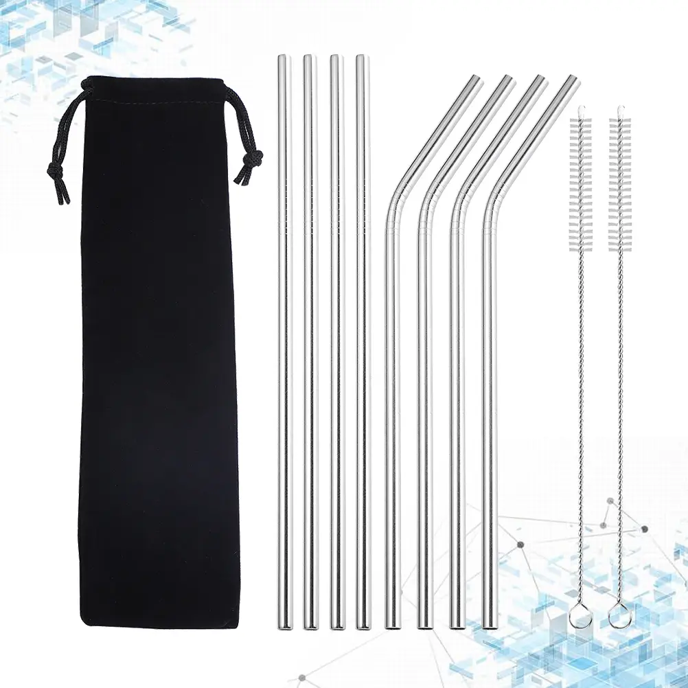 Stainless Steel Set Reusable Portable Straws for Cold Hot Drinks Drinking Straw Eco Friendly Kitchen Bar Accessories
