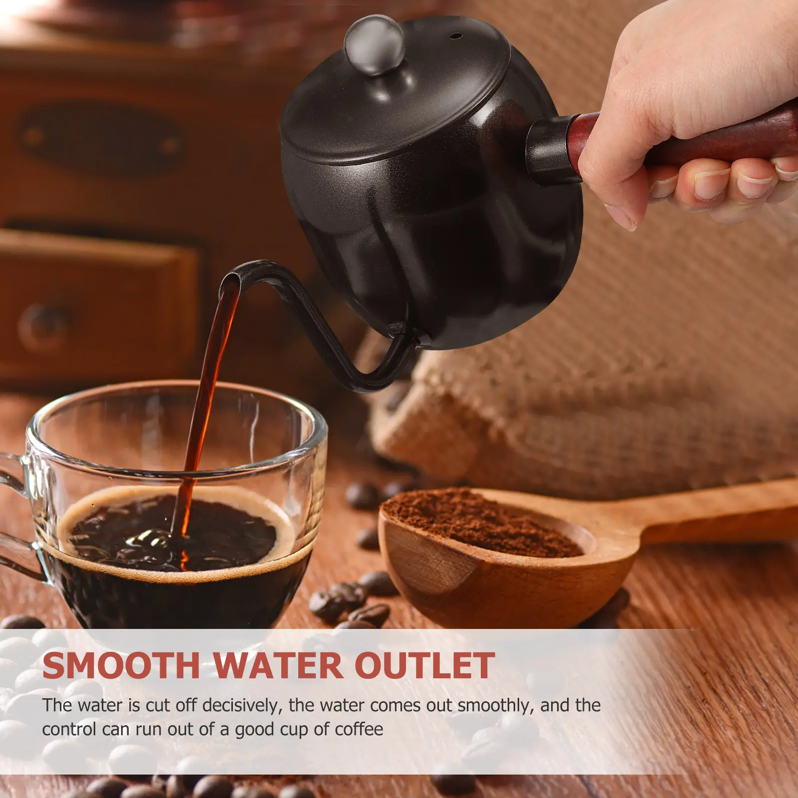Wood H Coffee Pot Kettle Long Spout Tea Kettle Home Office Cafe Kitchen Use Stainless Steel H Brew Container