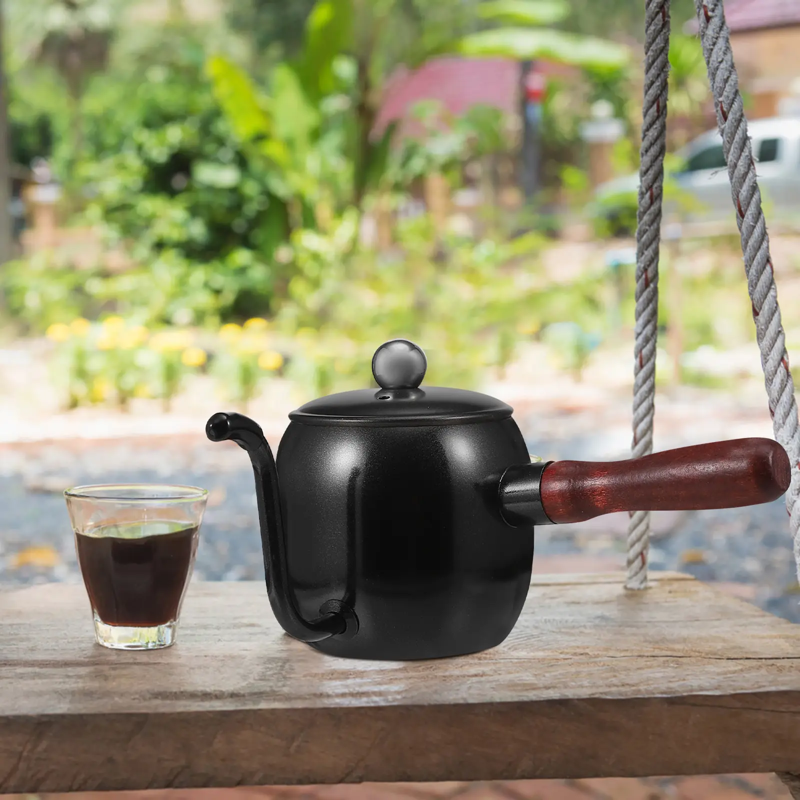 Wood H Coffee Pot Kettle Long Spout Tea Kettle Home Office Cafe Kitchen Use Stainless Steel H Brew Container
