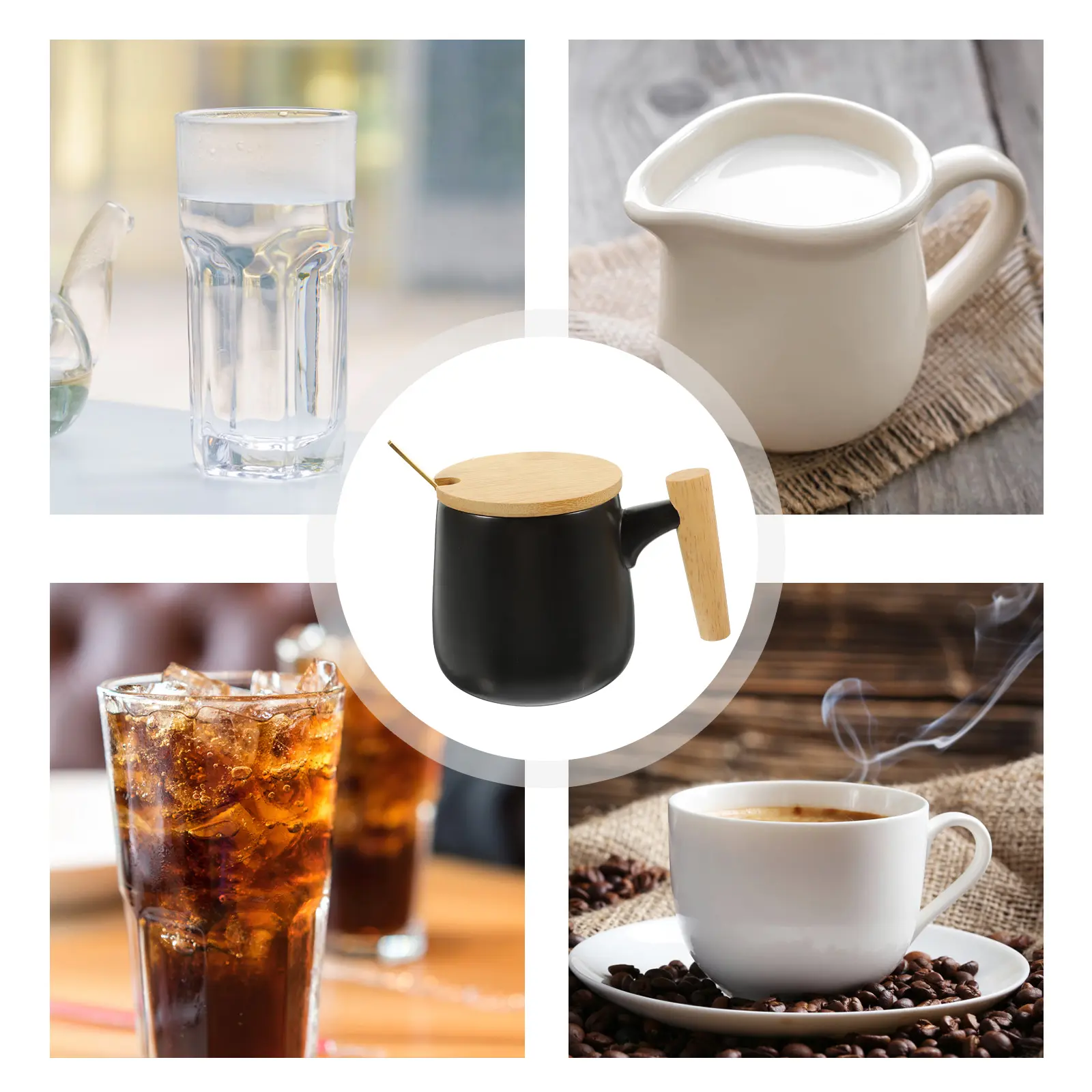 Cool Mugs Ceramic Cup Set Wooden H High Capacity Large Water Mug Travel Coffee Tea Lid Home Office Party Use