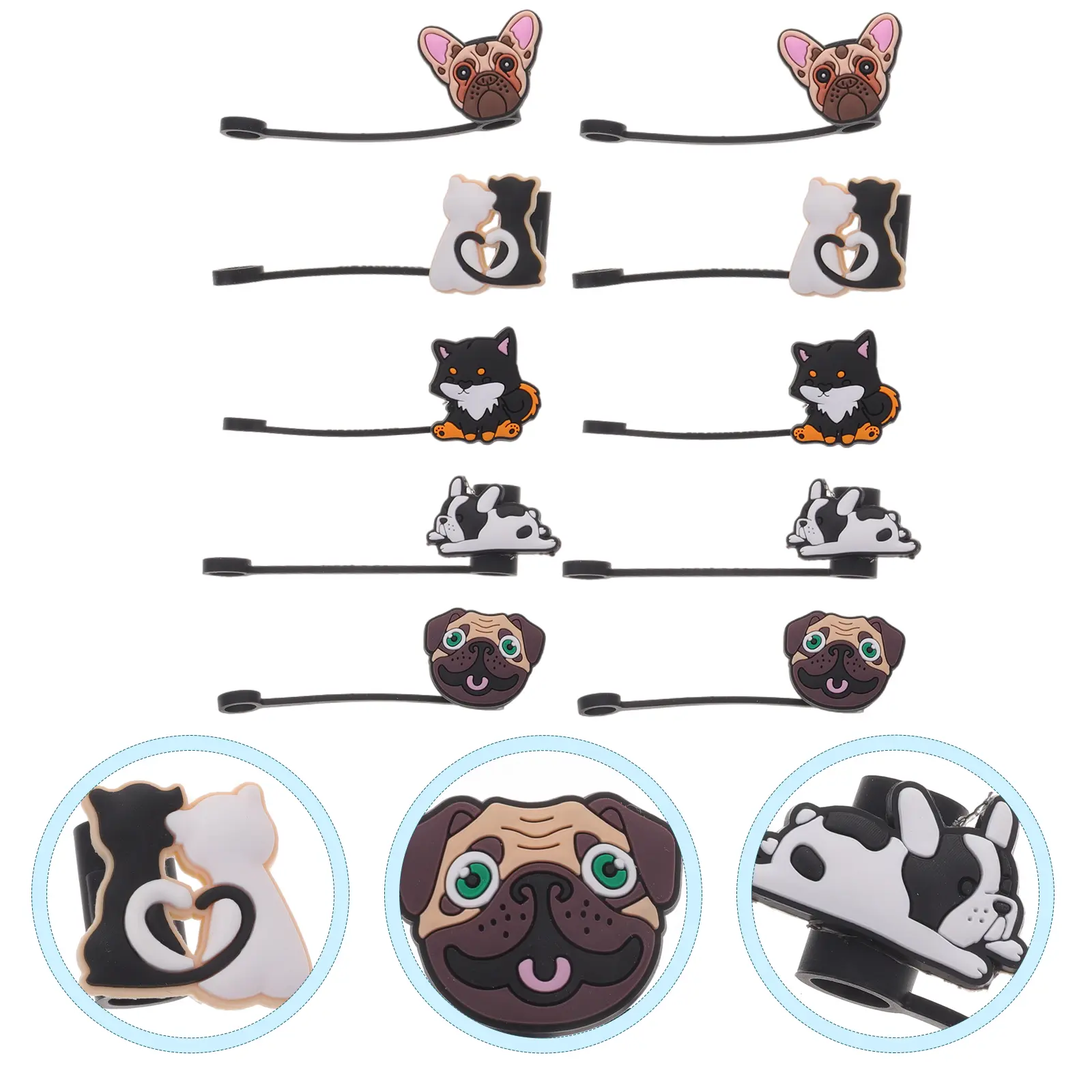 10 Pcs Straw Cap Decorative Protectors Glass Covers Drinking Tips Silica Gel End Plug Reusable Covers Cartoon Animal Dust Plugs