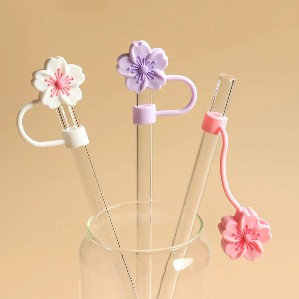 4Pcs Silicone Reusable Drinking Straw Protective Covers Flower Shaped Dust Proof Toppers Bar Accessories Bottle Caps Straws