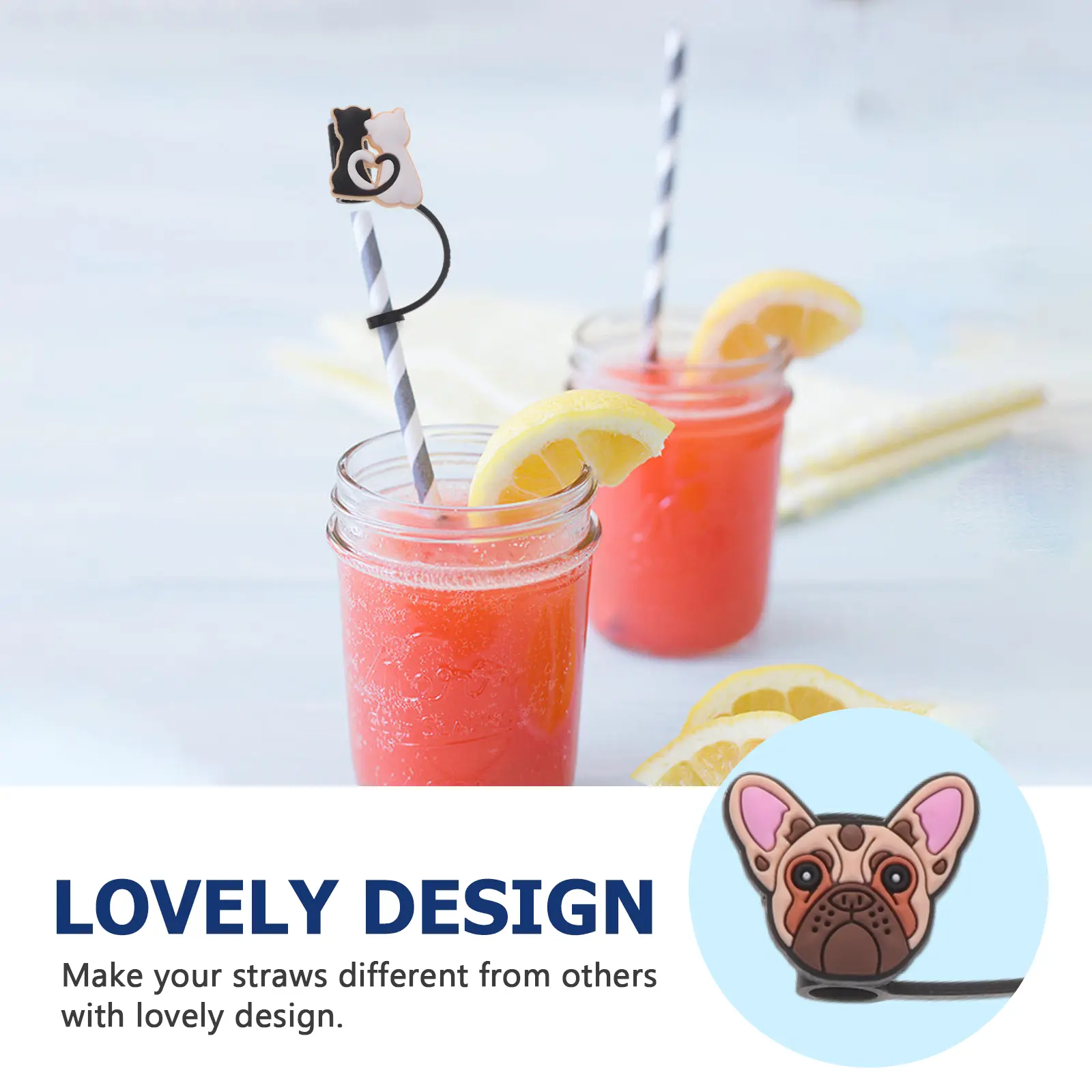 10 Pcs Straw Cap Decorative Protectors Glass Covers Drinking Tips Silica Gel End Plug Reusable Covers Cartoon Animal Dust Plugs