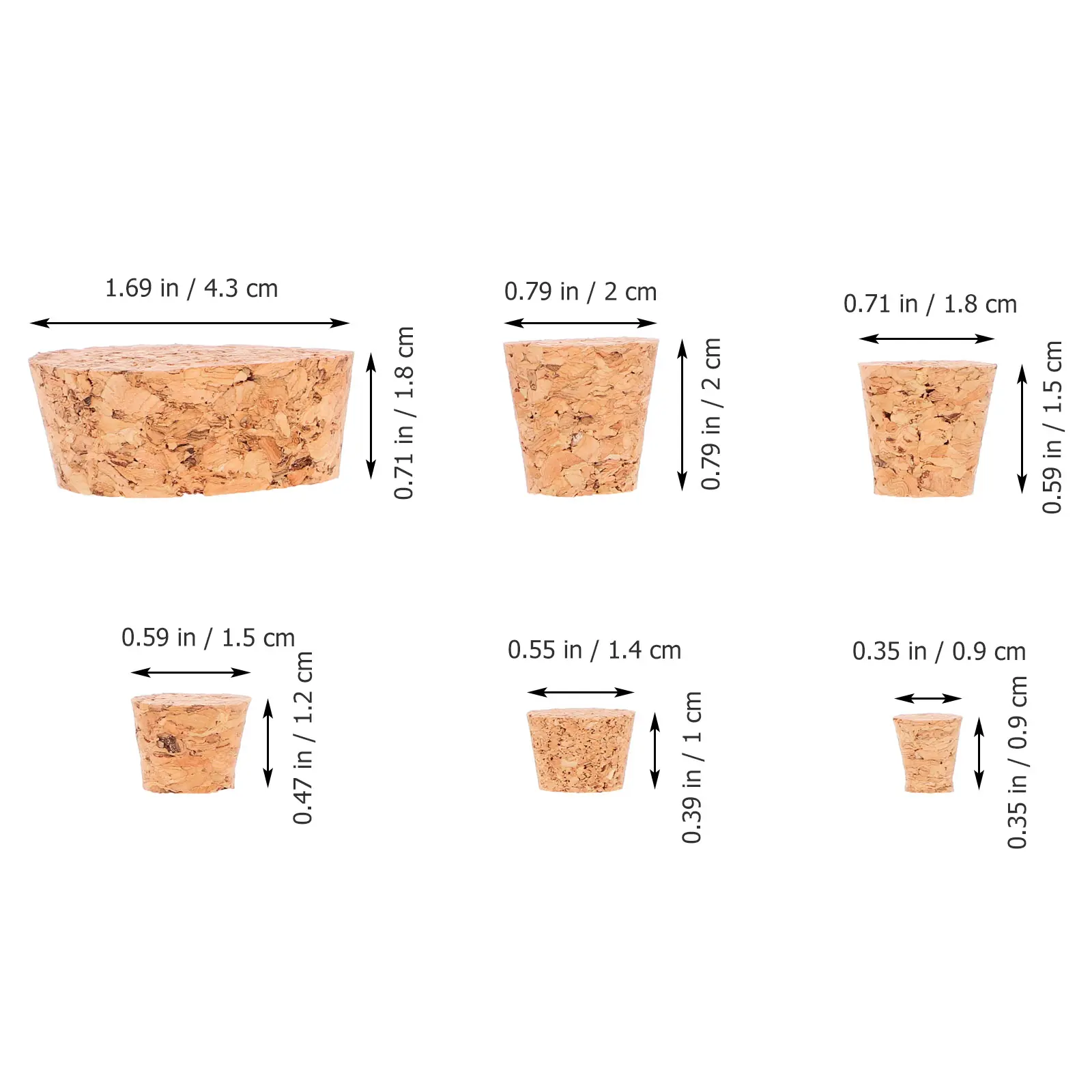 60pcs Cone Shaped Cork Stoppers 9x6x9 14x10x10 15x12x12 18x13x18 20x15x20 43x38x18 for Jars Bottles Craft Glass Sealing