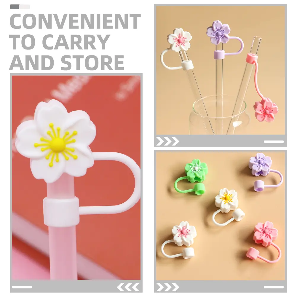 4Pcs Silicone Reusable Drinking Straw Protective Covers Flower Shaped Dust Proof Toppers Bar Accessories Bottle Caps Straws