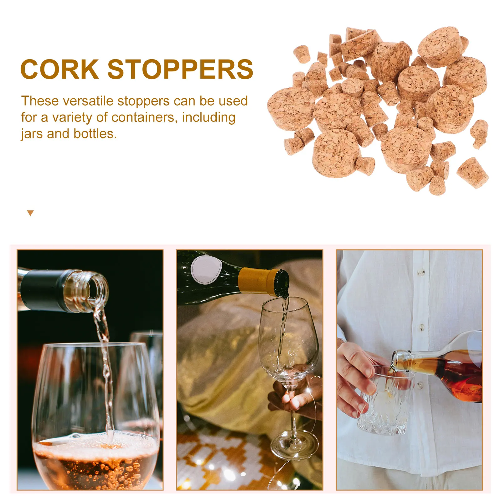 60pcs Cone Shaped Cork Stoppers 9x6x9 14x10x10 15x12x12 18x13x18 20x15x20 43x38x18 for Jars Bottles Craft Glass Sealing