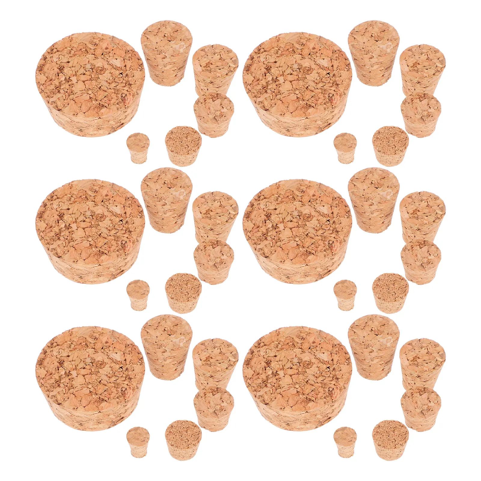 60pcs Cone Shaped Cork Stoppers 9x6x9 14x10x10 15x12x12 18x13x18 20x15x20 43x38x18 for Jars Bottles Craft Glass Sealing