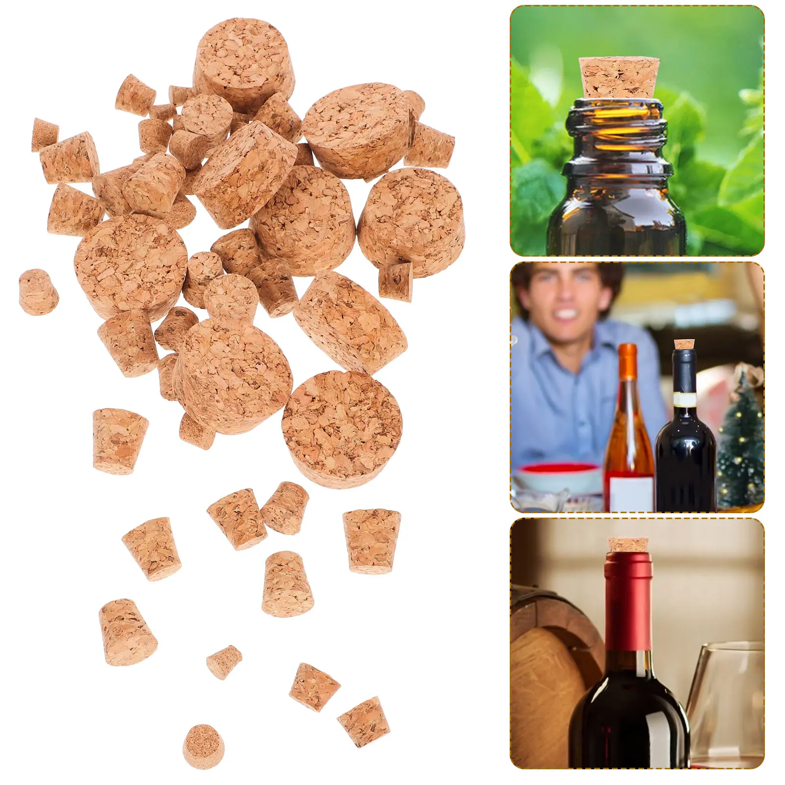 60pcs Cone Shaped Cork Stoppers 9x6x9 14x10x10 15x12x12 18x13x18 20x15x20 43x38x18 for Jars Bottles Craft Glass Sealing