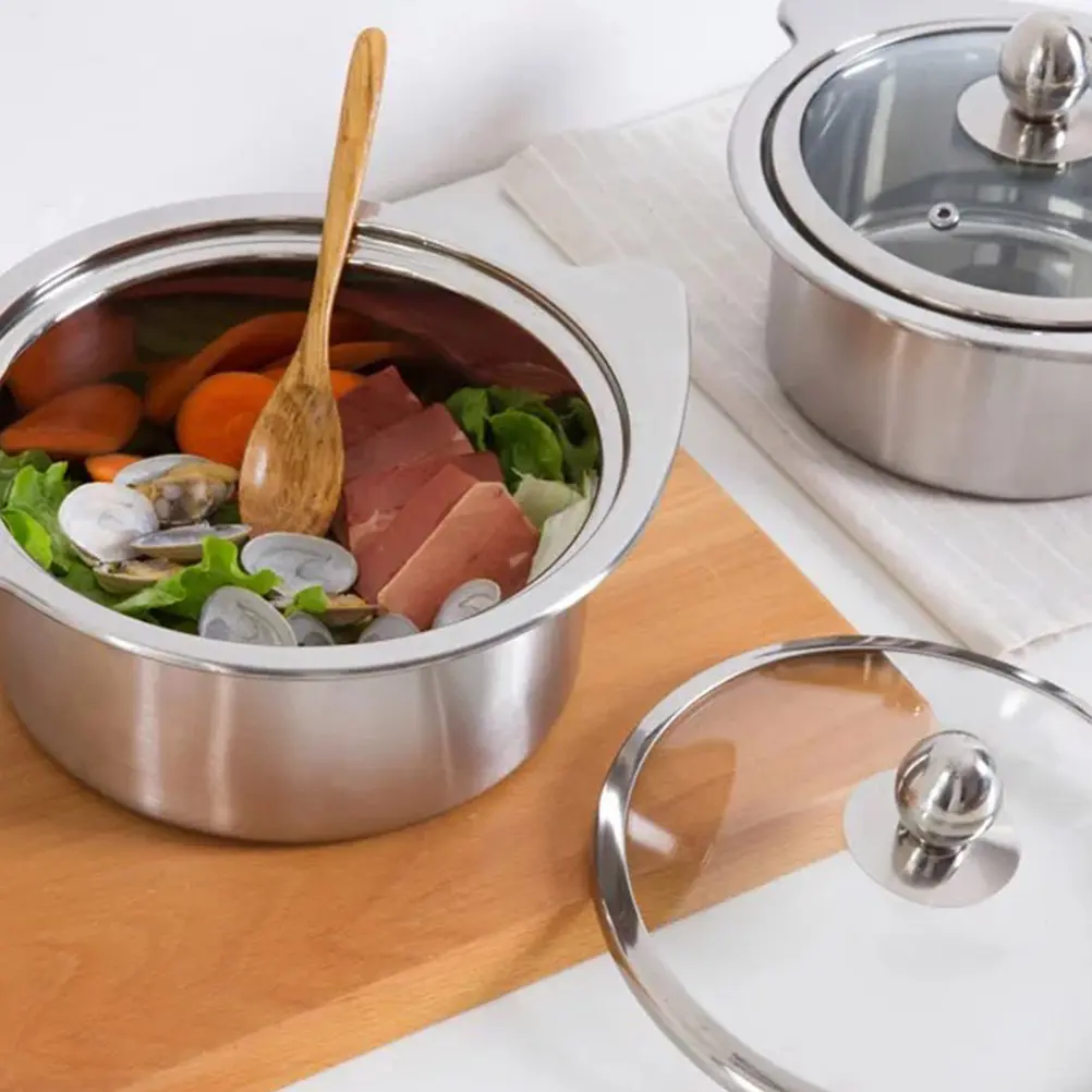 Stainless Steel Hot Pot Double Lid Cookware Induction Wok Saucepan Food Grade Chinese Hotpot Kitchen Barware