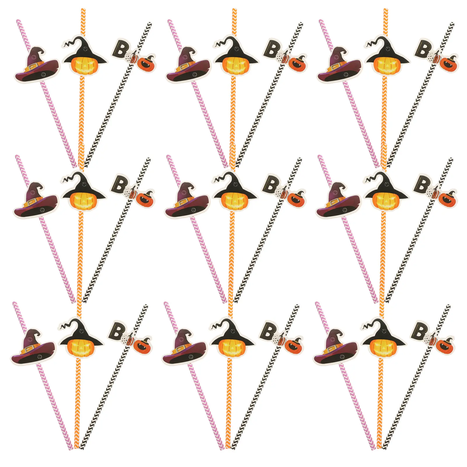 72pcs Halloween Decorative Straws Adorable Pumpkin Witch Hat Designs Party Supplies Paper Drinking Safe Smooth