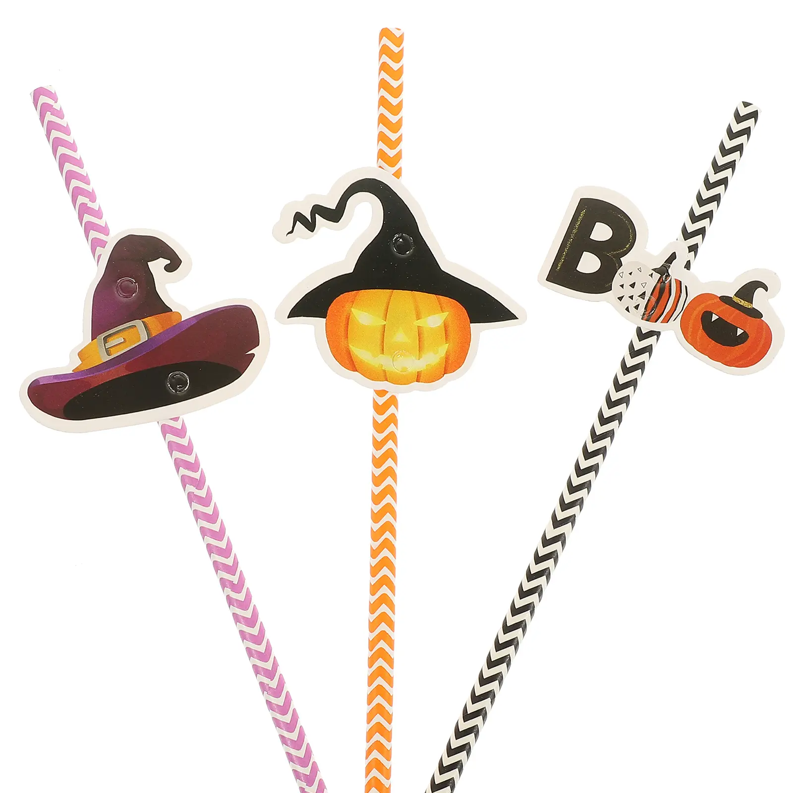 72pcs Halloween Decorative Straws Adorable Pumpkin Witch Hat Designs Party Supplies Paper Drinking Safe Smooth