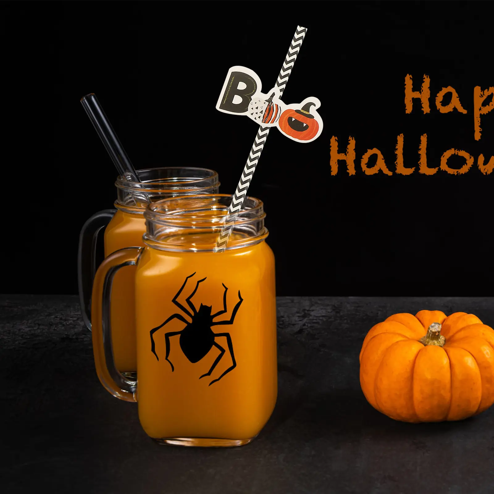 72pcs Halloween Decorative Straws Adorable Pumpkin Witch Hat Designs Party Supplies Paper Drinking Safe Smooth