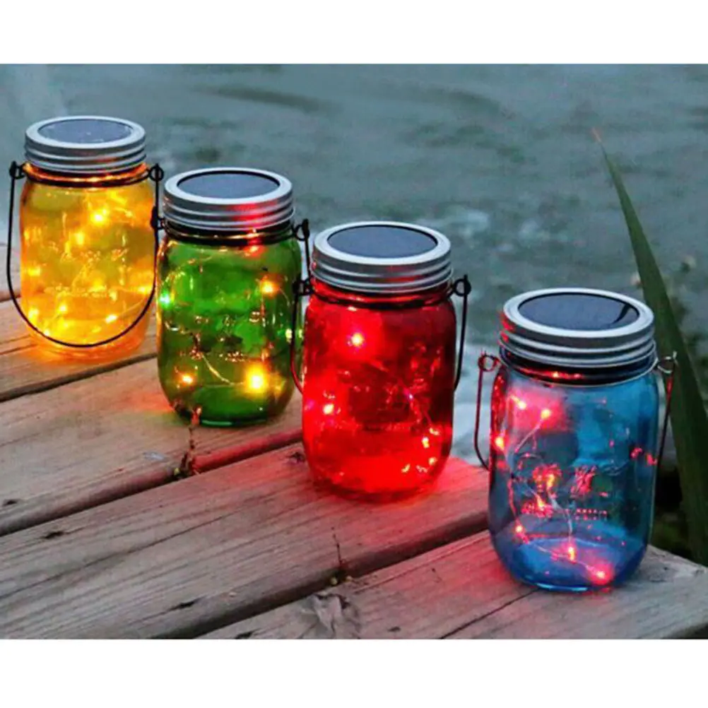 Jar Lid Lights Fairy Solar Lids Led Garden Crack for outside Hanging Outdoor