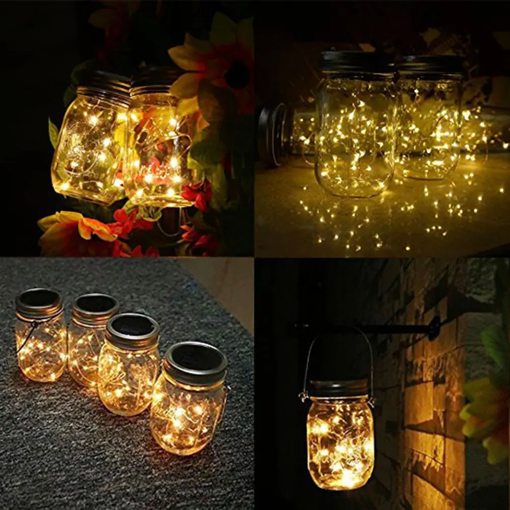 Jar Lid Lights Fairy Solar Lids Led Garden Crack for outside Hanging Outdoor