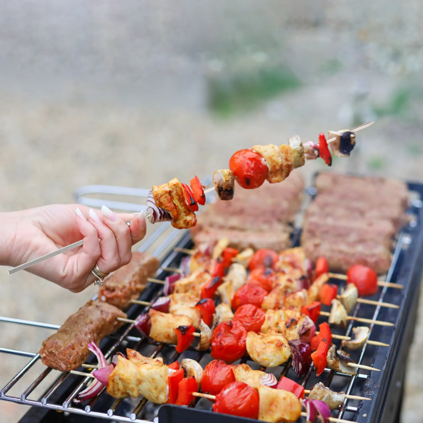 50 Pcs Stainless Steel BBQ Skewers 35cm Long 3 5mm Wide Flat Grilling Metal Sticks for Stainless Steel Skewers Outdoor