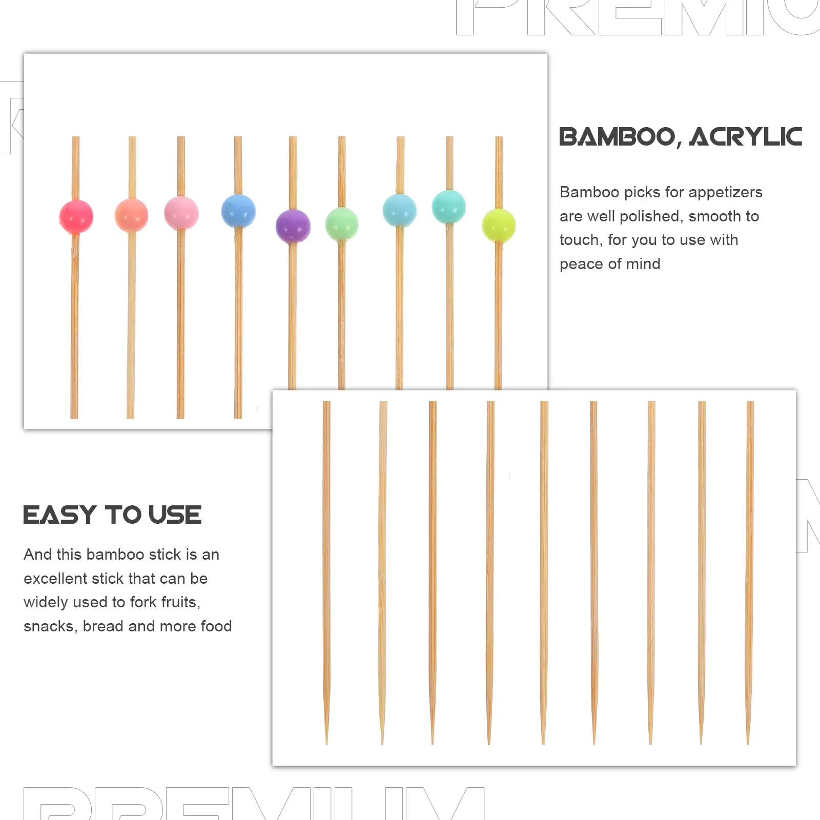 100pcs Bamboo Fruit Picks Cocktail Sticks Decorative Appetizer Dessert Eating Snacks Party Wedding Decoration ToolsFruitBamboo
