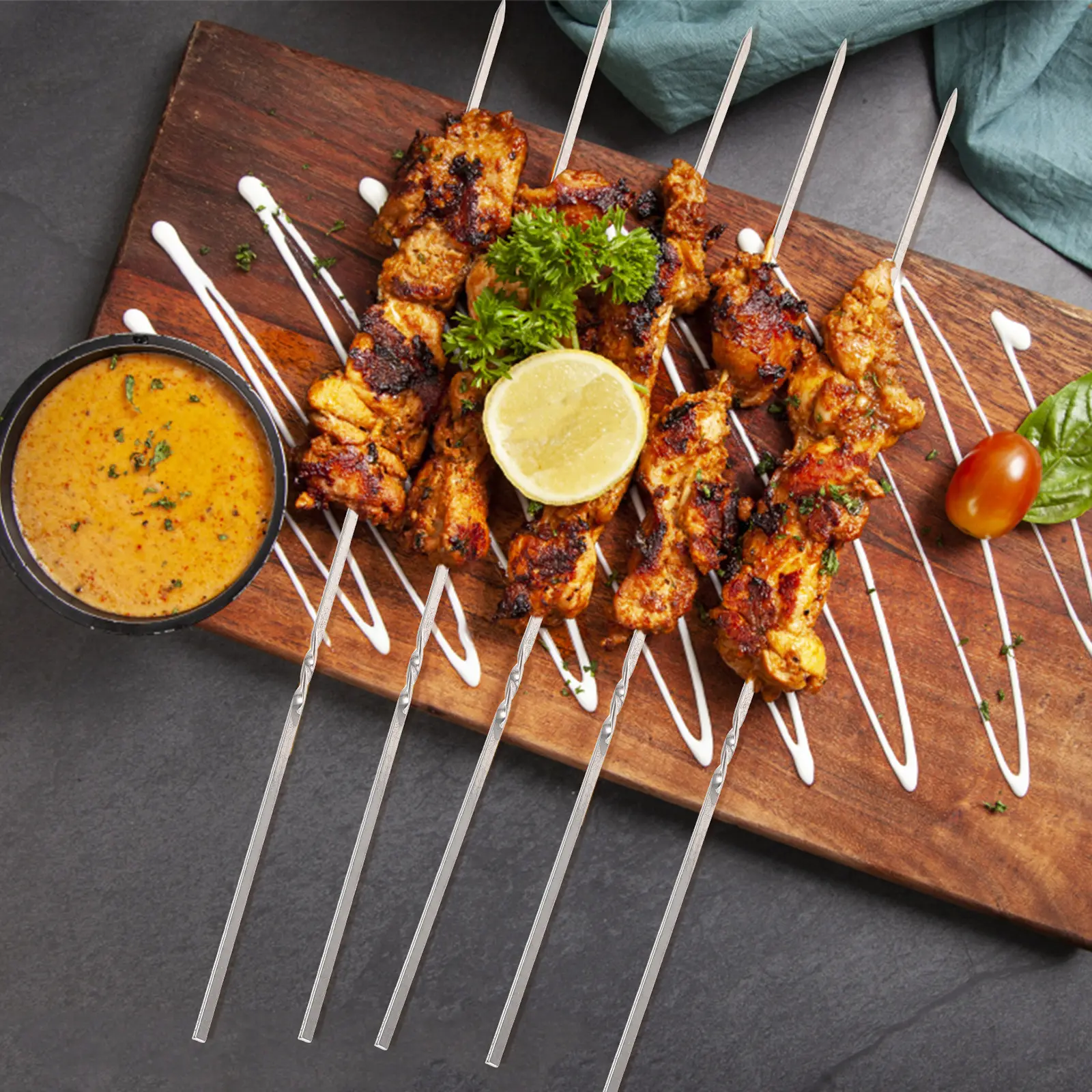 50 Pcs Stainless Steel BBQ Skewers 35cm Long 3 5mm Wide Flat Grilling Metal Sticks for Stainless Steel Skewers Outdoor