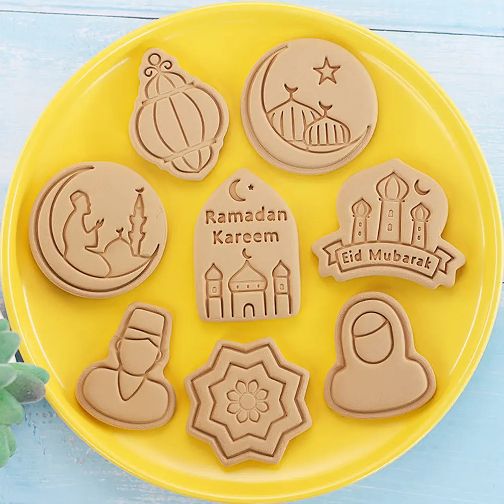 8 Pcs Biscuit Mold Cookie Non Stick Easy Demould DIY Baking Supplies Pink Ramadan Eid Mubarak Chocolate Tool