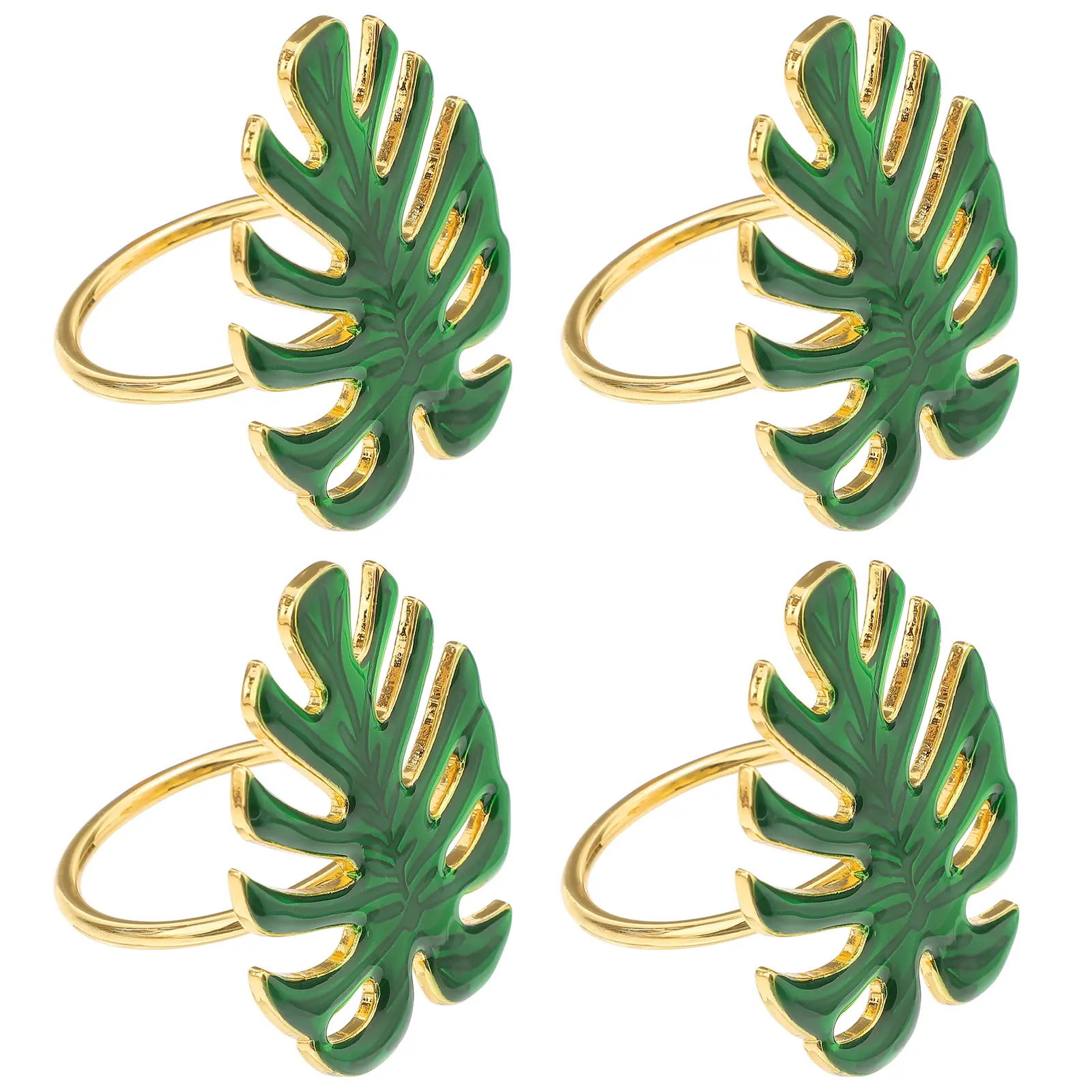 4pcs Green Turtle Leaf Napkin Rings Realistic Design for Banquet Wedding Party Metal Table Decoration Kitchen Bar Accessories